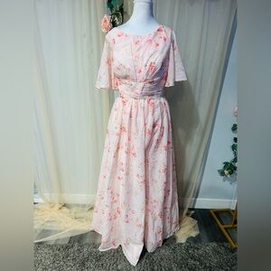 Chic Pink Floral Maxi Dress with front slit and corset back